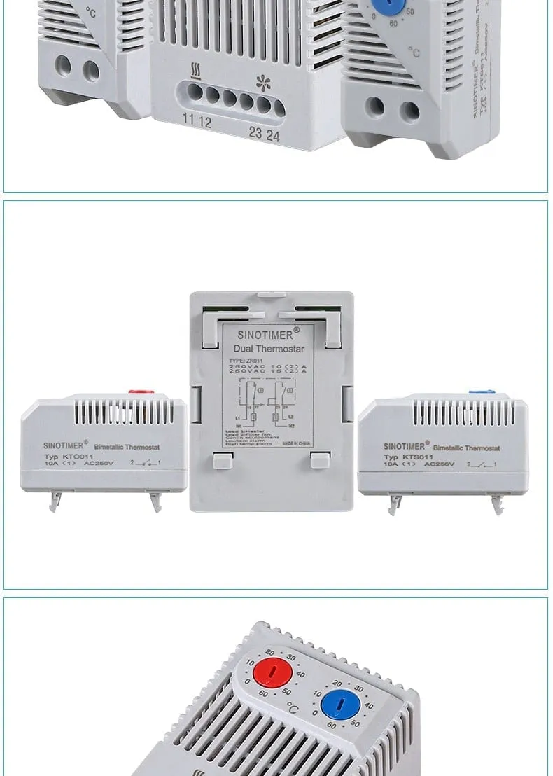 0-60'C KTO011 KTS011 DIN Rail Mini Compact Bimetallic Thermostat Mechanical Temperature Controller Normal Open Close KTO 011 KTS