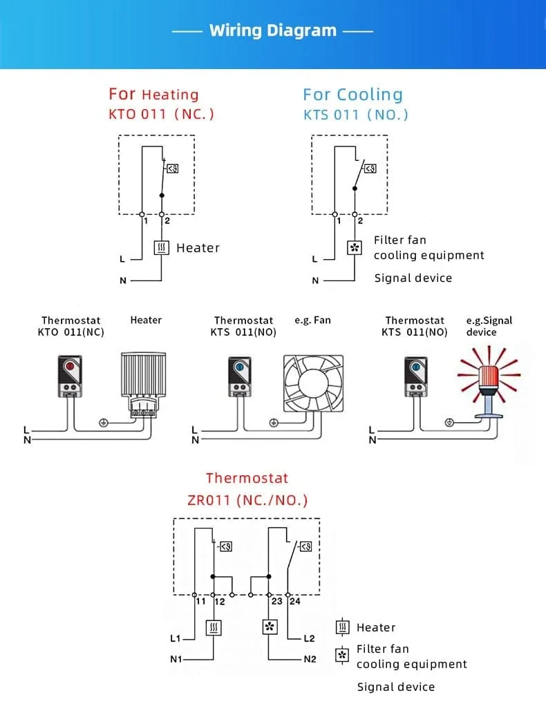 0-60'C KTO011 KTS011 DIN Rail Mini Compact Bimetallic Thermostat Mechanical Temperature Controller Normal Open Close KTO 011 KTS