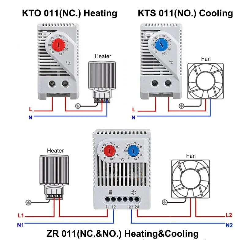 0-60'C KTO011 KTS011 DIN Rail Mini Compact Bimetallic Thermostat Mechanical Temperature Controller Normal Open Close KTO 011 KTS