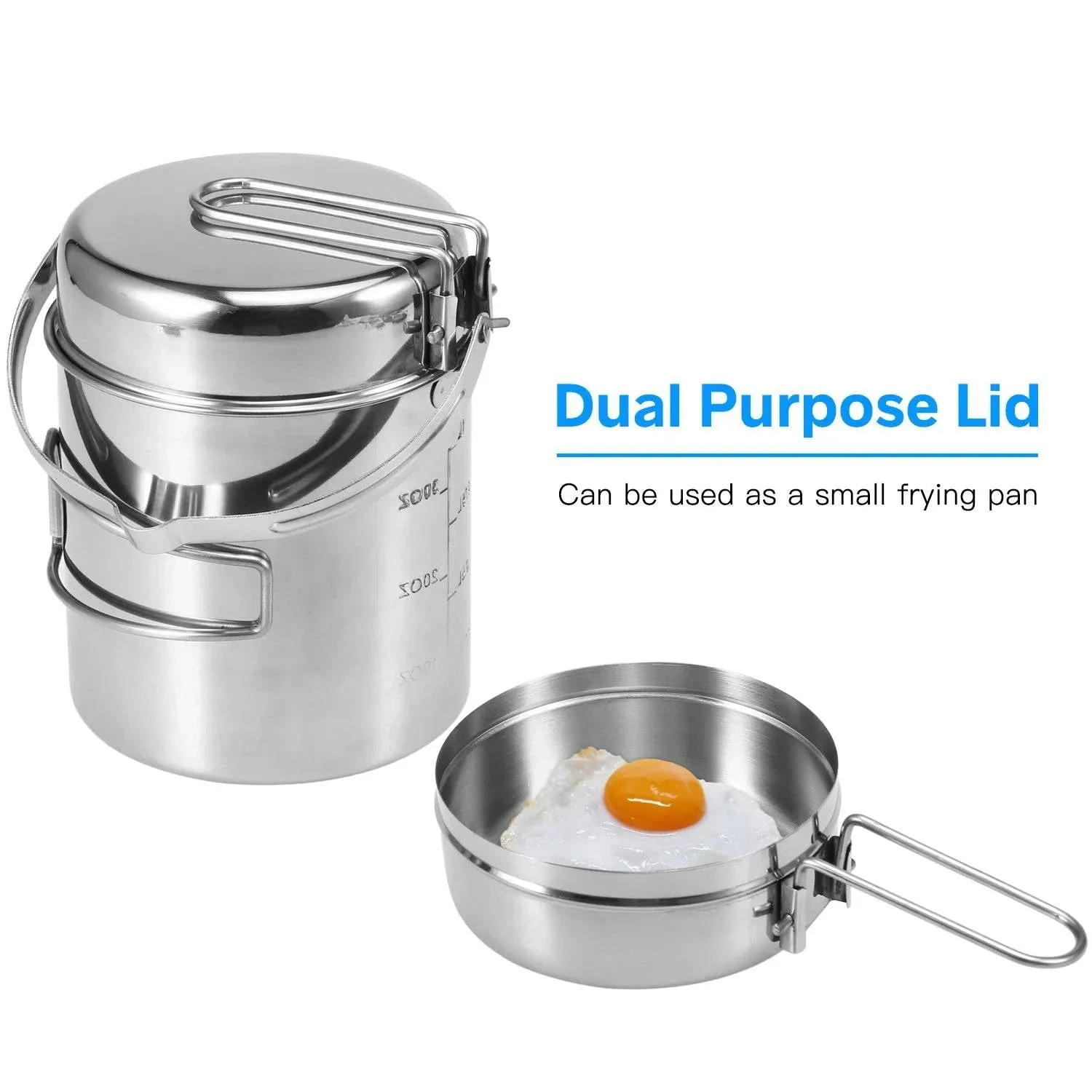 1L Stainless Steel Cooking Kettle Portable Outdoor Camping Pot Pan with Foldable Handle Backpacking Hiking Picnic Camping Kettle