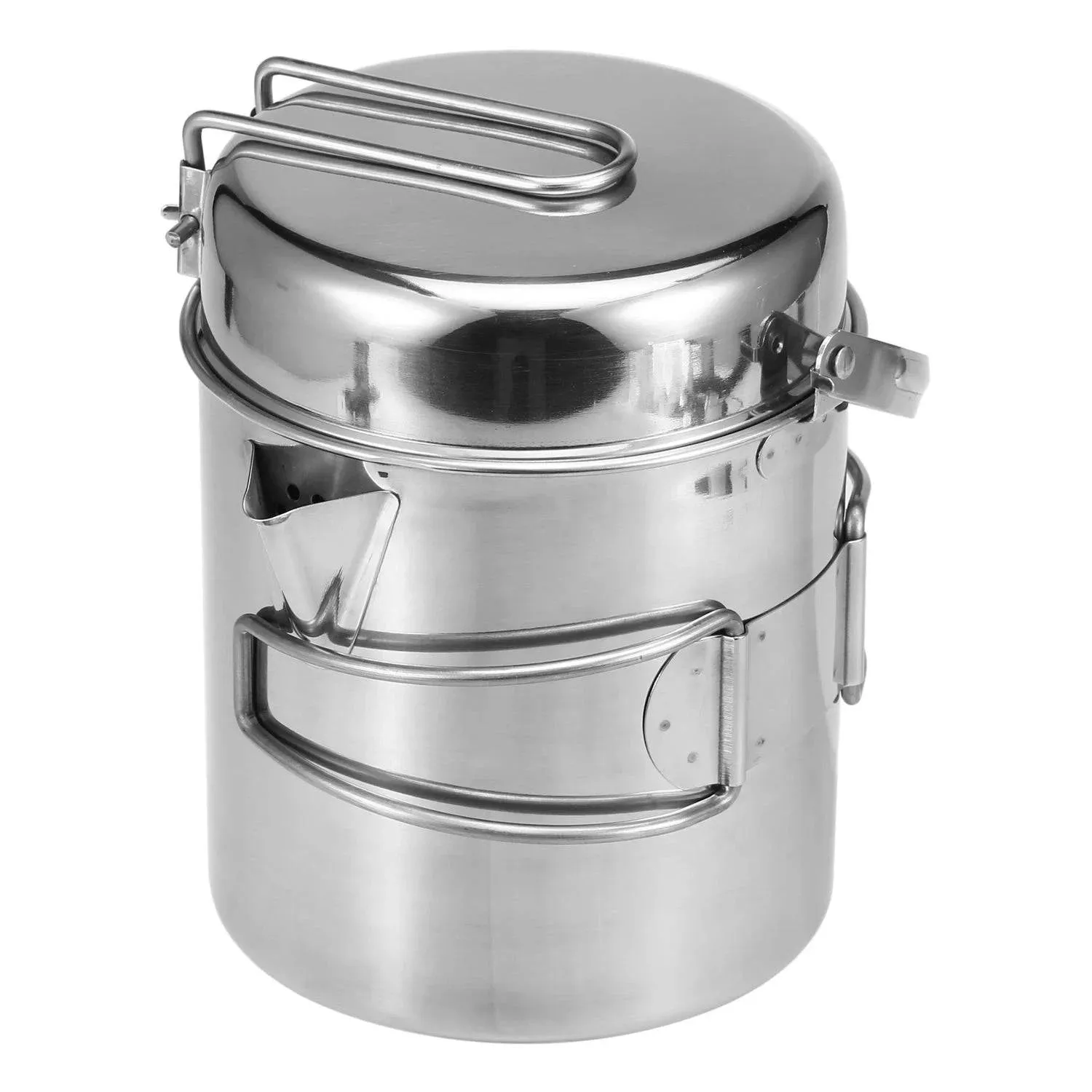 1L Stainless Steel Cooking Kettle Portable Outdoor Camping Pot Pan with Foldable Handle Backpacking Hiking Picnic Camping Kettle