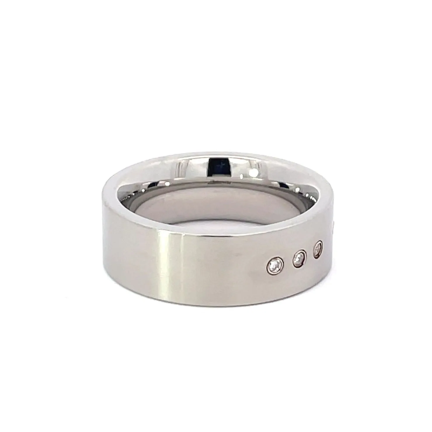 7.5mm Stainless Steel Flush Set Dot Diamond Ring - Size O