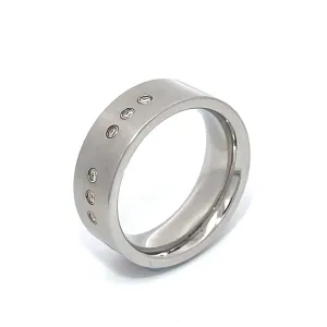 7.5mm Stainless Steel Flush Set Dot Diamond Ring - Size O