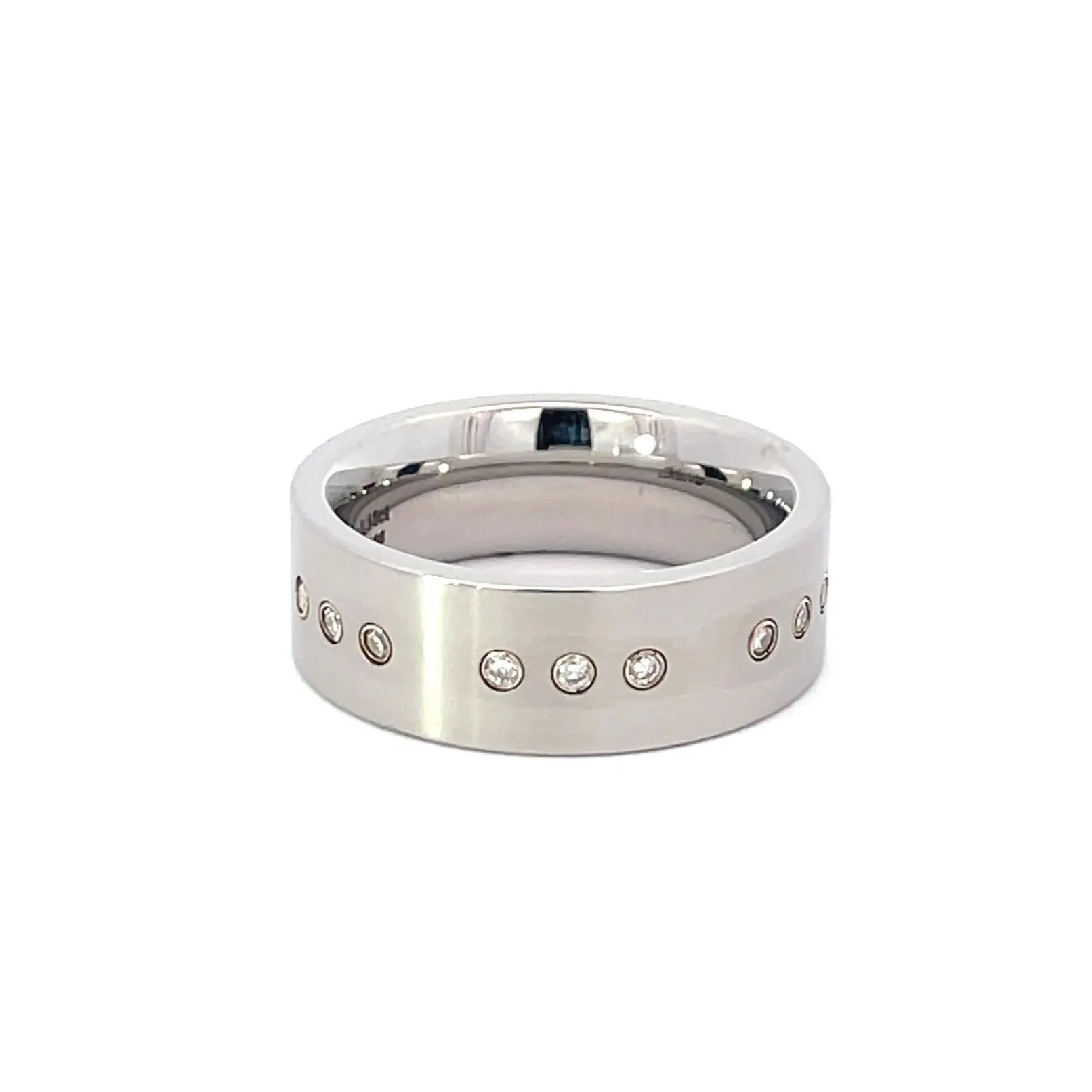 7.5mm Stainless Steel Flush Set Dot Diamond Ring - Size O