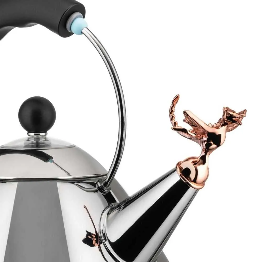 Alessi 9093REX Tea Rex kettle in steel with black colored handle