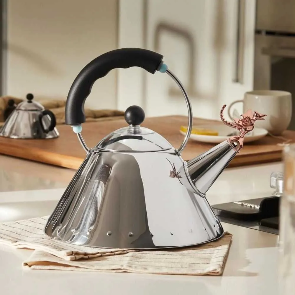 Alessi 9093REX Tea Rex kettle in steel with black colored handle