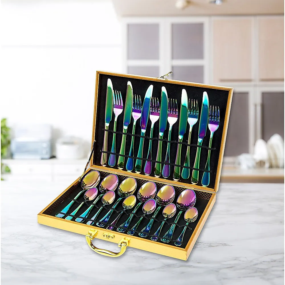 Durable Rainbow Stainless Steel Cutlery Set, 24pcs