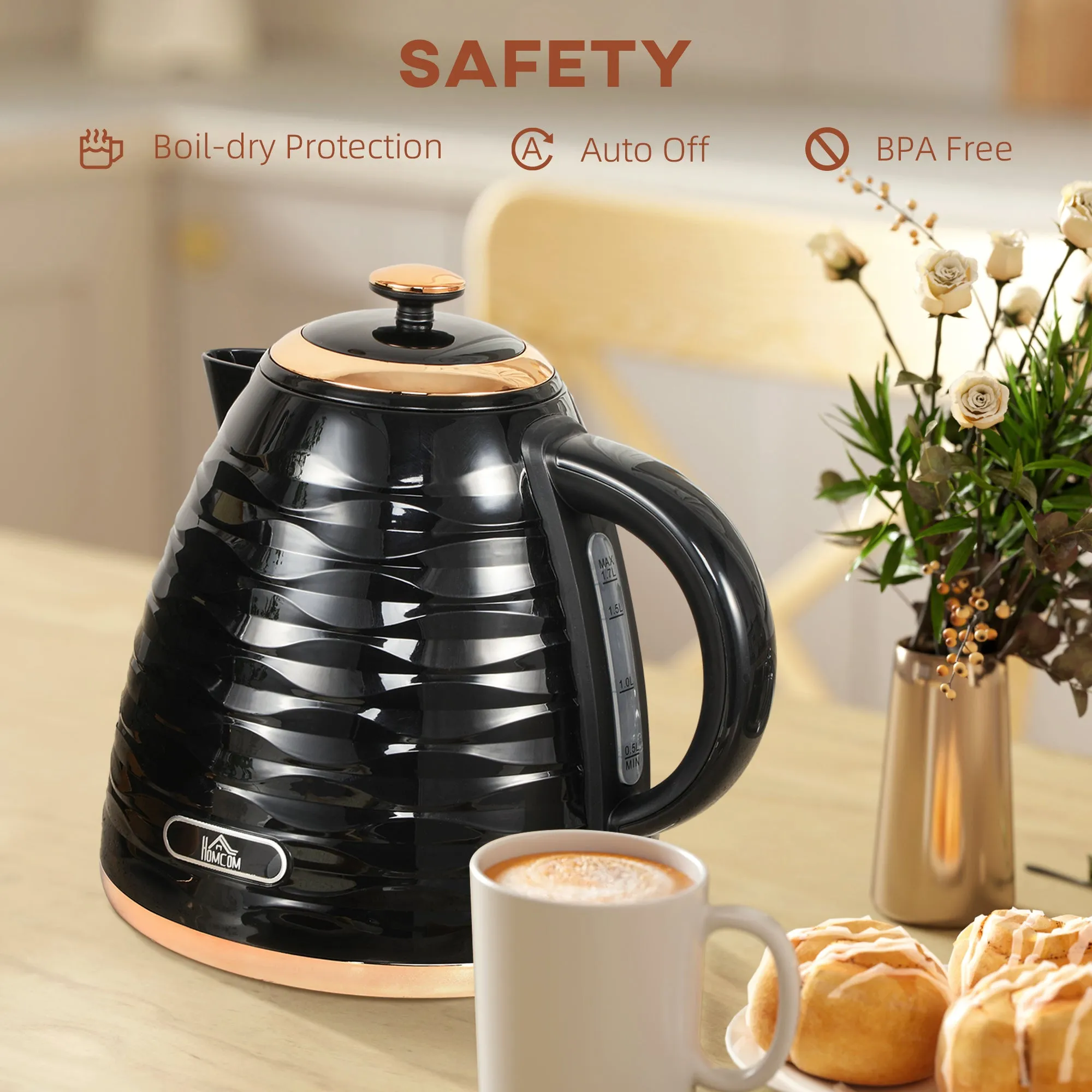 Electric Kettle, Fast Boil, 1.7L, 3kW, Swivel, Black Ripple