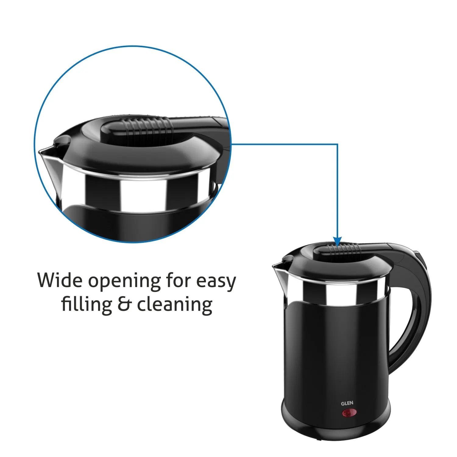 Electric Kettle Plastic Clad Stainless Steel  with 360° Rotational Base 1.2 Litre 1350 W - Black (9015 DX)