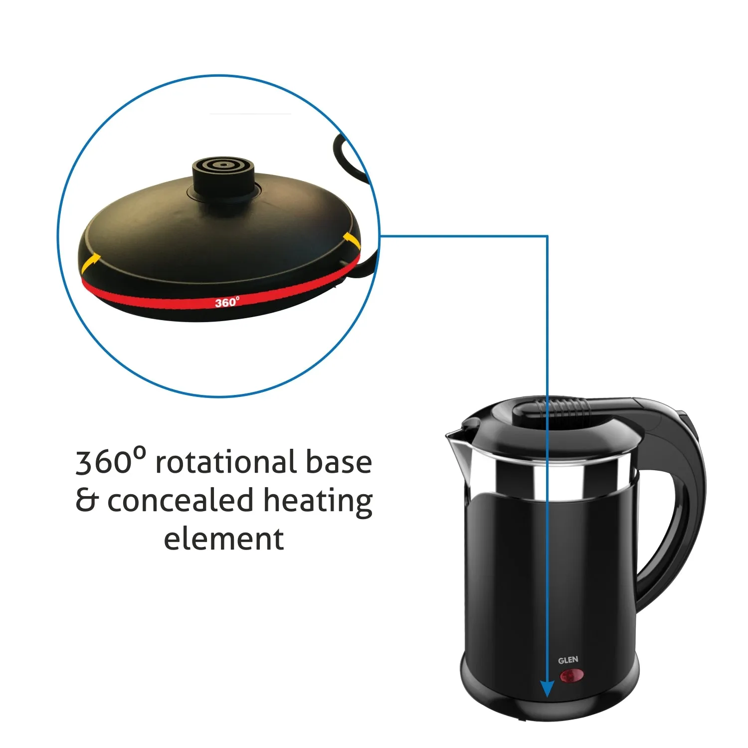 Electric Kettle Plastic Clad Stainless Steel  with 360° Rotational Base 1.2 Litre 1350 W - Black (9015 DX)