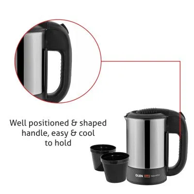 Electric Travel Kettle 0.5 Litre Stainless Steel 2 Plastic cups, Auto Shut-off 1000 W -Silver and Black (9013)