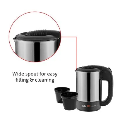 Electric Travel Kettle 0.5 Litre Stainless Steel 2 Plastic cups, Auto Shut-off 1000 W -Silver and Black (9013)