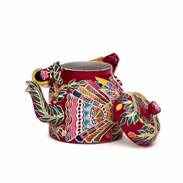 Hand-Painted Kaushalam Tea Kettle - Peacock Design