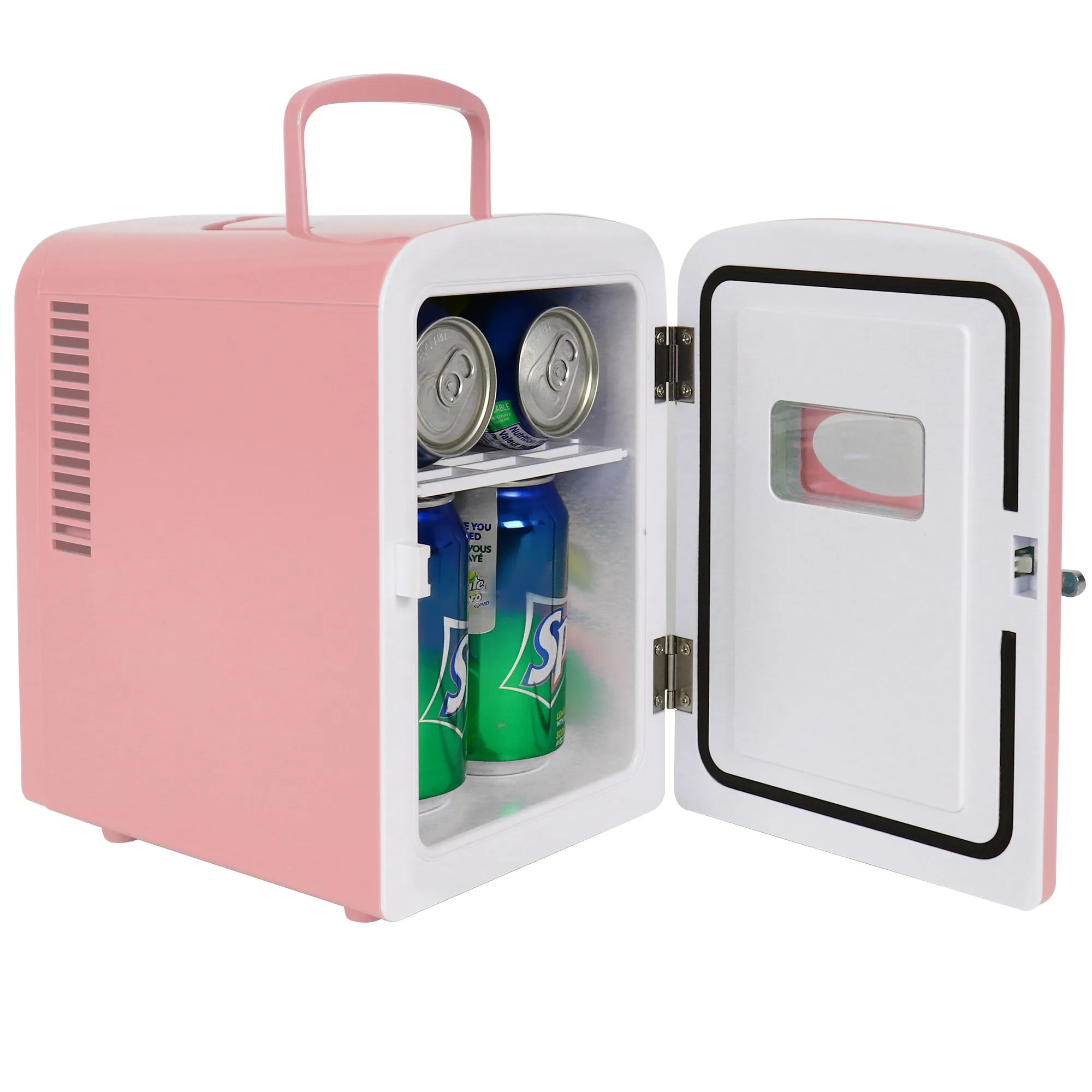 Koolatron 4L Retro Portable Mini Fridge w/ 12V DC and 110V AC Cords, 6 Can Personal Cooler for Snacks, Beverages, Skincare, Beauty Serum, Face Mask, Desktop Accessory for Home Office Dorm Travel, Pink