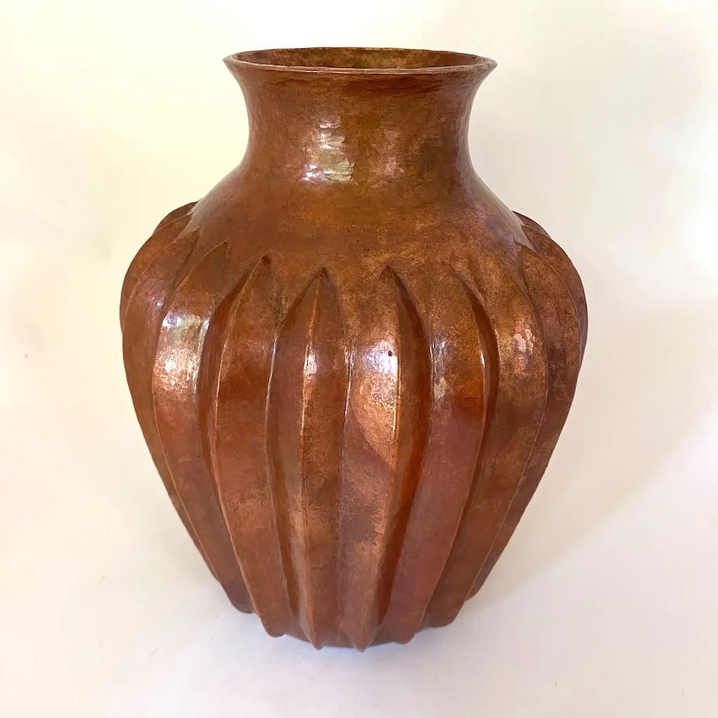 Large Hammered Copper Vase w/Ribs