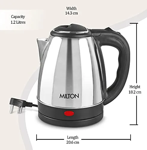 Milton Insta Electric 1200 Stainless Steel Kettle, 1.2 Litres, Silver