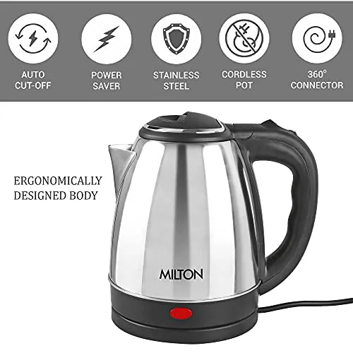 Milton Insta Electric 1200 Stainless Steel Kettle, 1.2 Litres, Silver