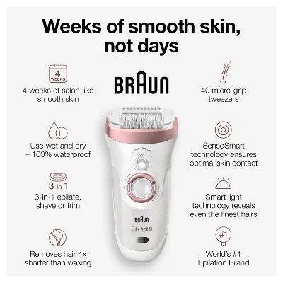 New - Braun Silk-epil 9-870 3-in-1 Women's Cordless Wet & Dry Epilator   5 Extra Accessories