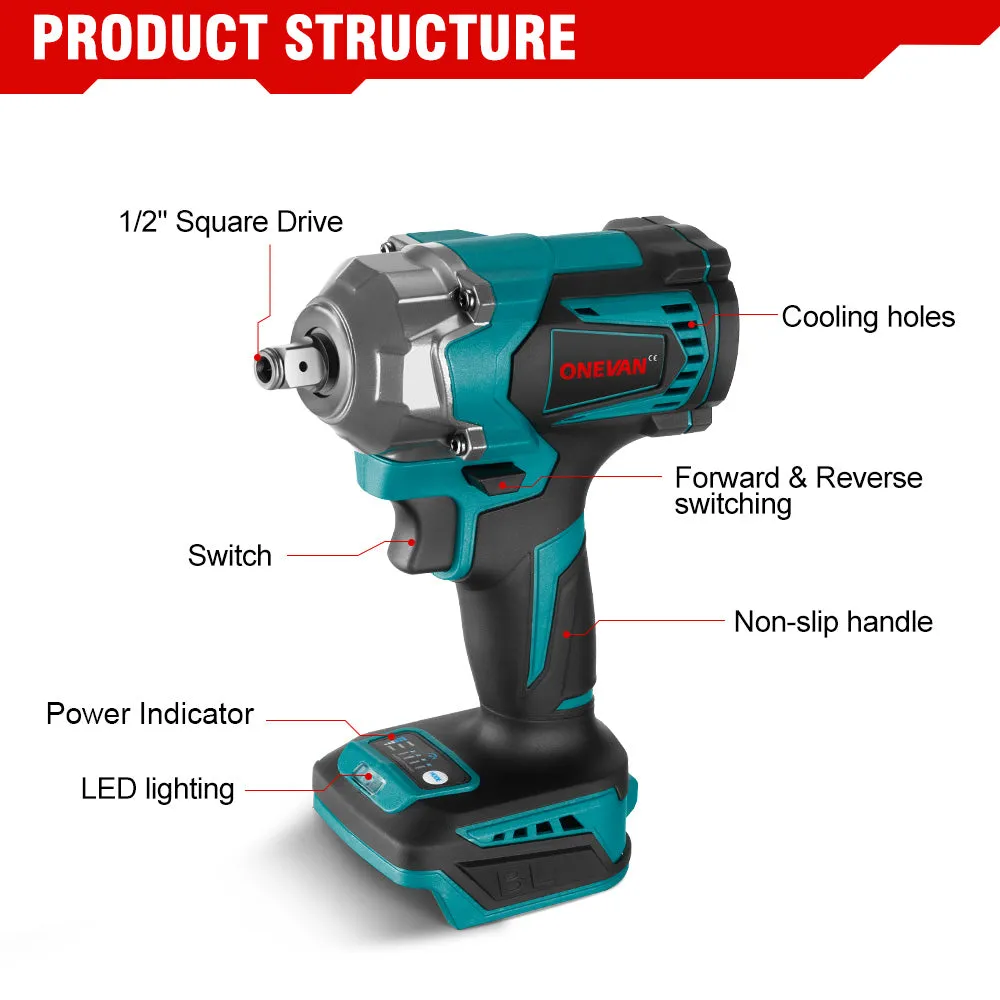 ONEVAN 1/2" Brushless Impact Wrench & Cordless Polishing Machine 2‑Pc. Combo Kit 6.0Ah