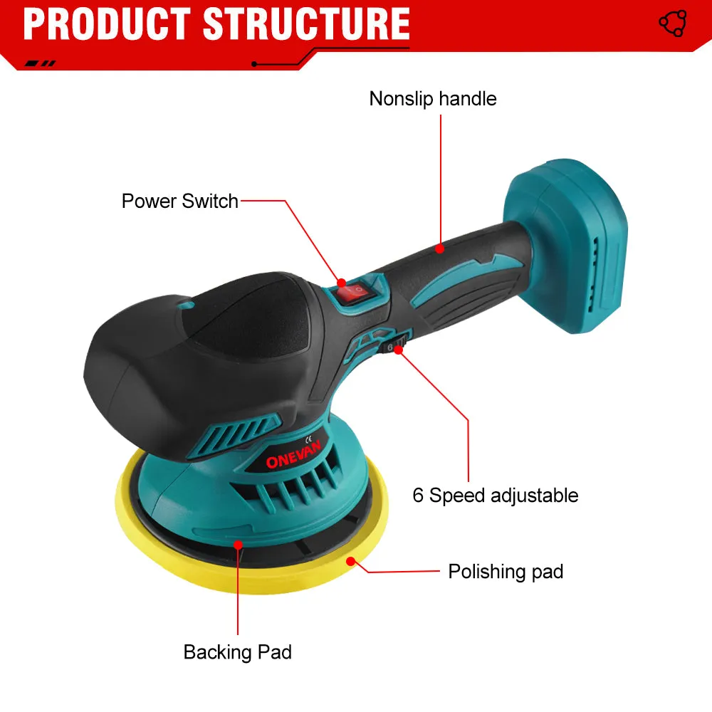 ONEVAN 1/2" Brushless Impact Wrench & Cordless Polishing Machine 2‑Pc. Combo Kit 6.0Ah