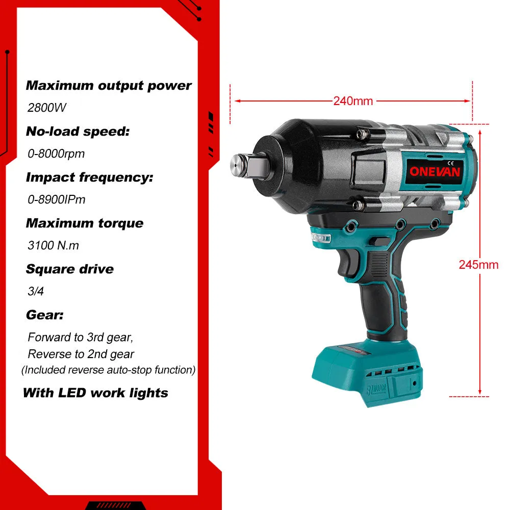 ONEVAN 3/4" 3100N·m Impact Wrench & 10000PSL Grease Gun Brushless Cordless 2‑Pc. Combo Kit 6.0Ah