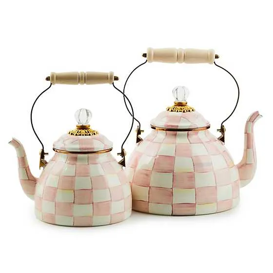 *PRE ORDER* MacKenzie Childs Rosy Check Enamel Tea Kettle - 3 Quart