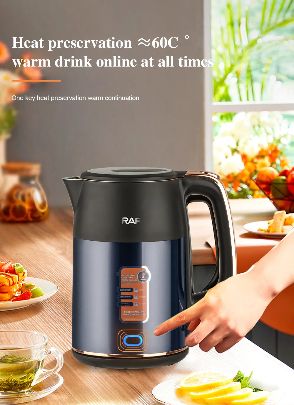 RAF Electric Kettle | 2L Capacity | 1800W | High Quality Stainless Steel