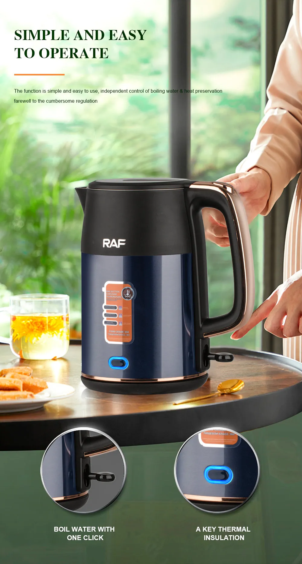 RAF Electric Kettle | 2L Capacity | 1800W | High Quality Stainless Steel