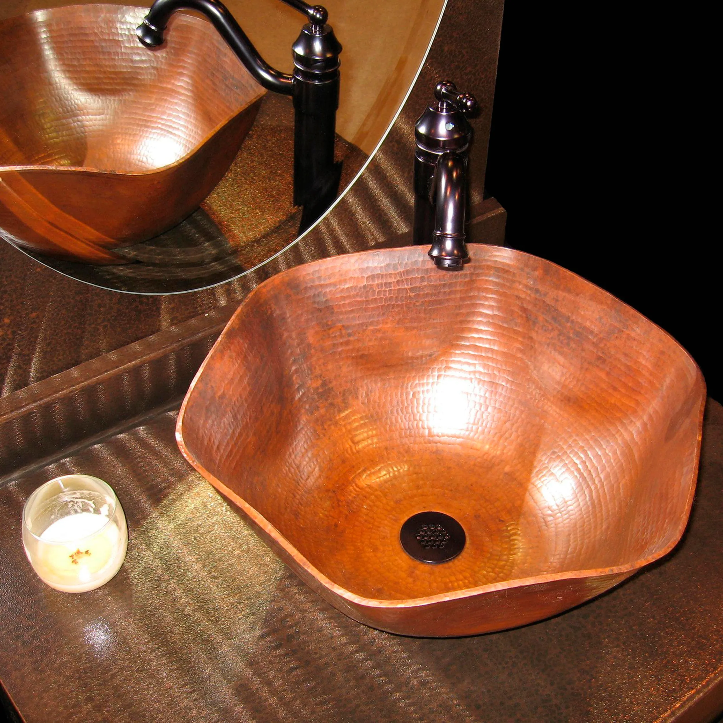 Scalloped Hammered Copper Vessel Sink in Natural TCV-005NA