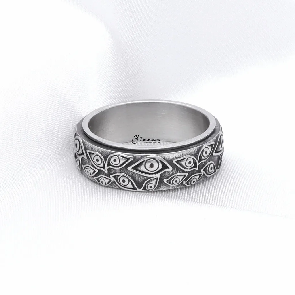 Stainless Steel Eye Of God Spinner Ring - Silver