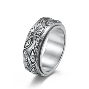 Stainless Steel Eye Of God Spinner Ring - Silver