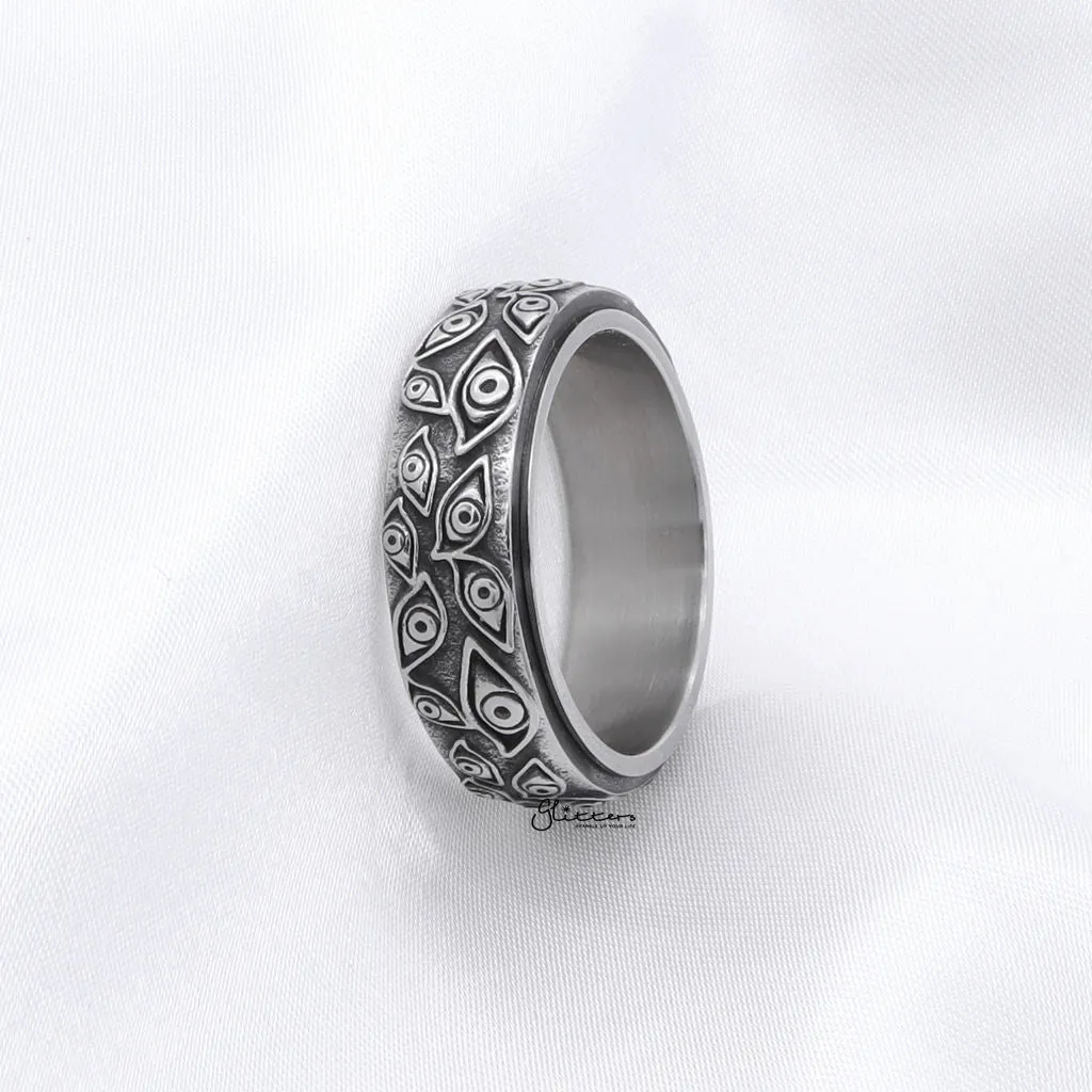 Stainless Steel Eye Of God Spinner Ring - Silver