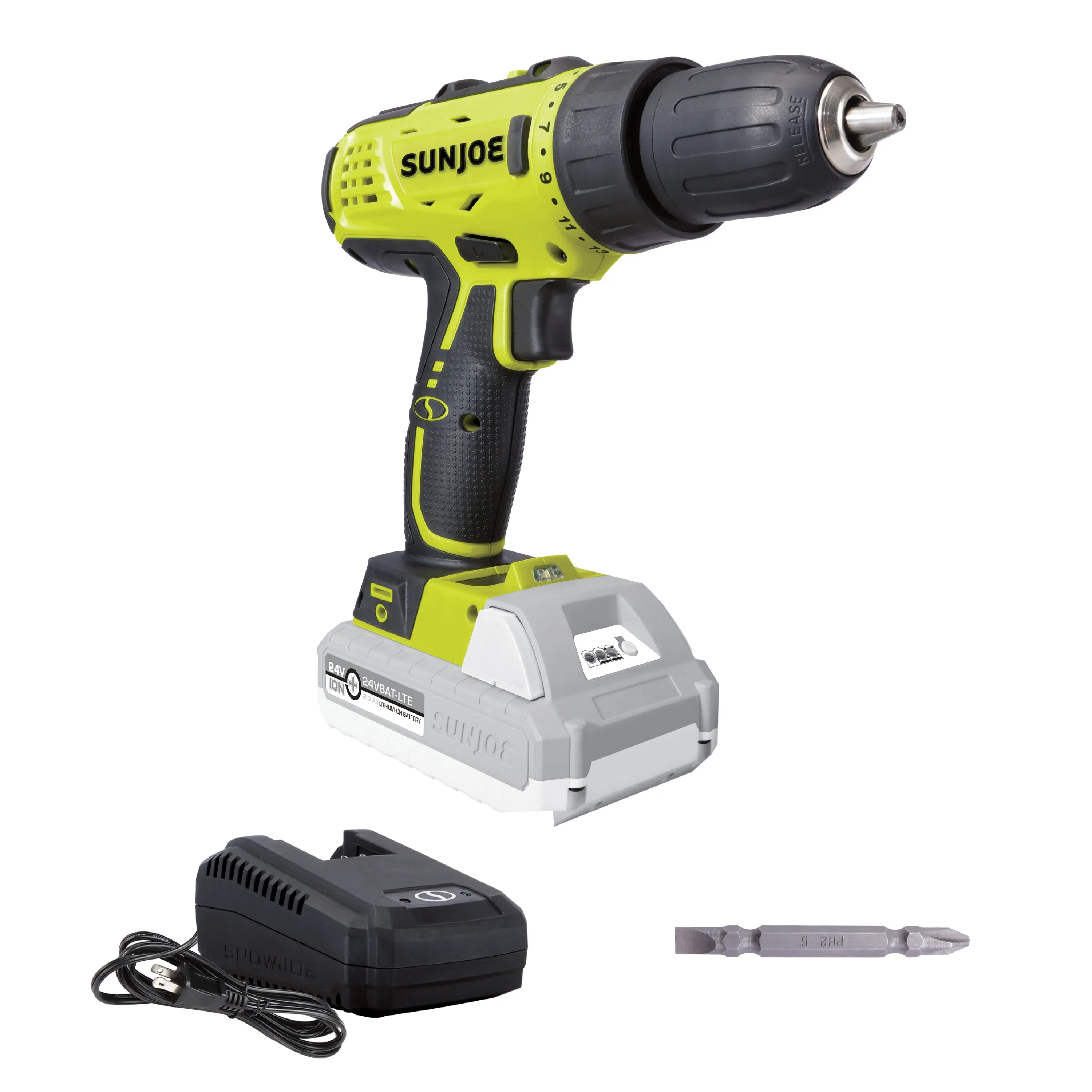 Sun Joe 24V-DD-LTE 24-Volt* IONMAX Cordless Drill Driver Kit | W/ 2.0-Ah Battery   Charger