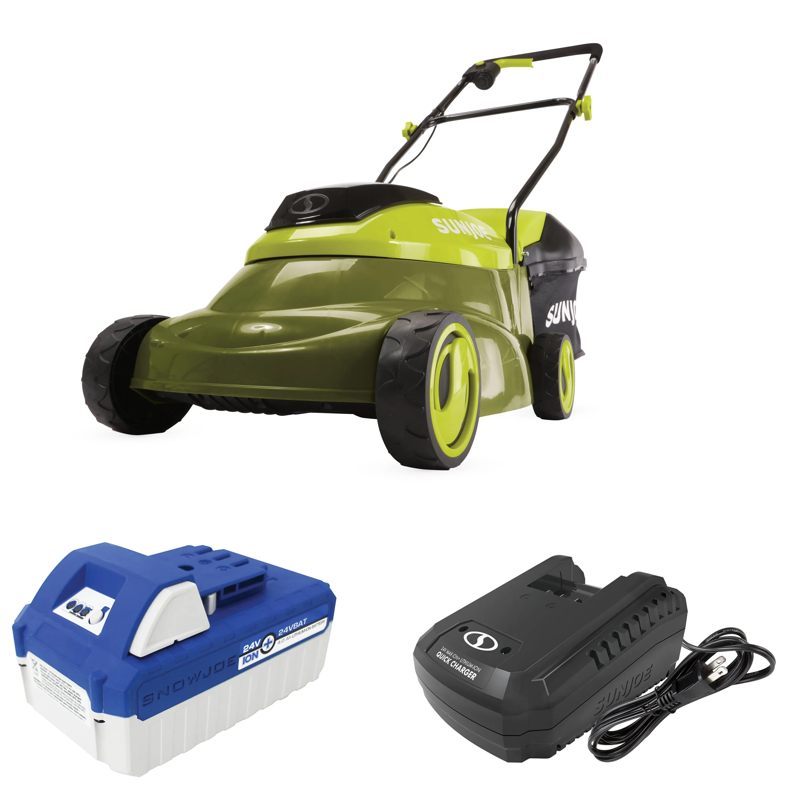 Sun Joe 24V-LAWN-BDL 24-Volt iON  Lawn Care Bundle | W/ Cordless Lawn Mower Kit and Stringless Lawn Trimmer