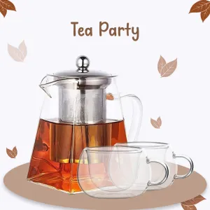 Tea Party | 2 Double Wall Cup   Glass Teapot