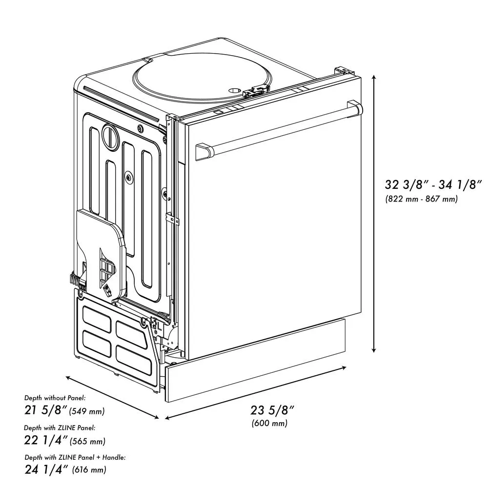 ZLINE 24 in. Top Control Dishwasher with Hand-Hammered Copper Panel and Traditional Style Handle, 52dBa (DW-HH-H-24)